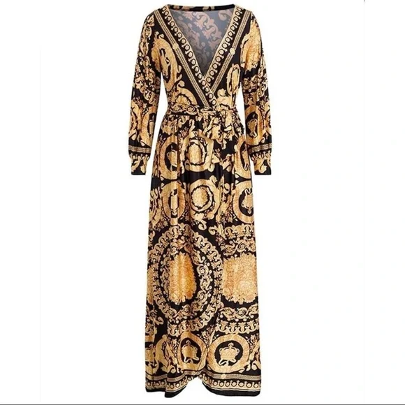 chinese dress ladies Flower Print Open Back Split Front Maxi Dress – Shoptiques main image 1